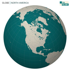 Vector Globe centered to North America. Teal Pale Mint palette. World map with meridians, parallels, countries, rivers and lakes. Classy vector illustration.