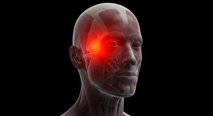 Obraz premium Temporal Headache: 3D Render of Human Head with Pain Indication