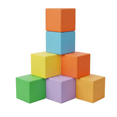 Obraz premium Stack of colorful geometric foam cubes for children s play and education isolated on transparent background