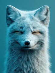 Naklejka premium Charming Arctic Fox with Playful Expression in Soft Blue Background
