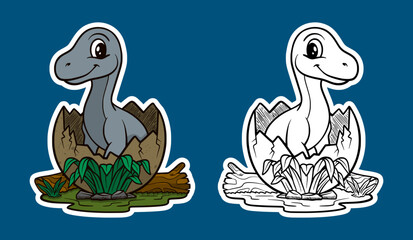 Cute Cartoon Dinosaur Hatching from Egg