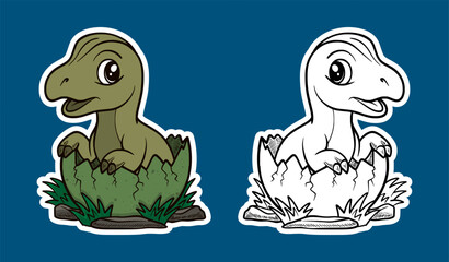Cute Cartoon Dinosaur Hatching from Egg