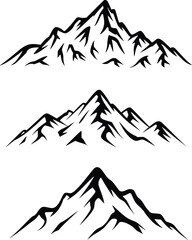 Three Black and White Mountain Ranges Create an Image of Strength and Adventure in Nature and the Outdoors Exploration
