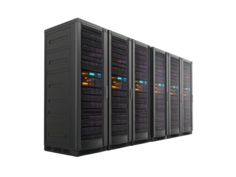 Rack mounted server units with illuminated displays technology data, Isolated, Png Transparent Background
