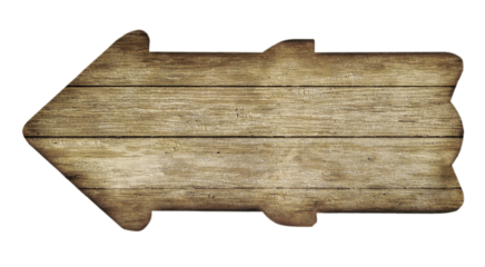Wooden arrow sign pointing left on transparent background