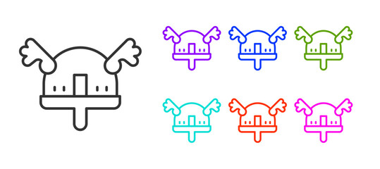 Black line Viking in horned helmet icon isolated on white background. Set icons colorful. Vector