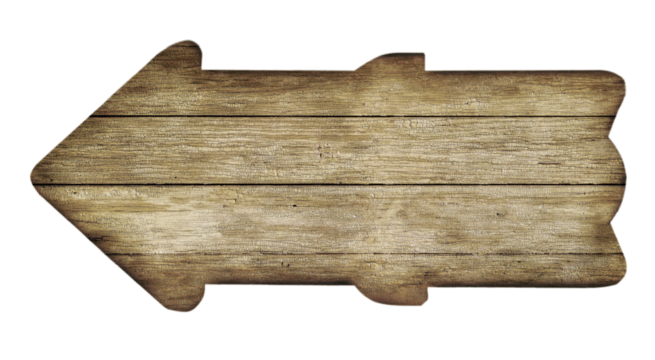 Wooden arrow sign pointing left on transparent background