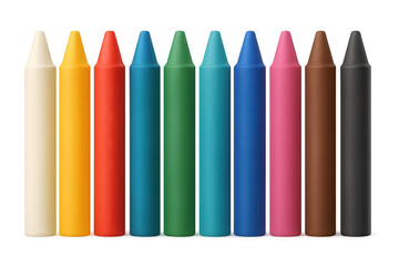 Set of colorful wax crayons isolated on transparent background, ideal for educational and artistic projects