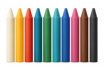 Set of colorful wax crayons isolated on transparent background, ideal for educational and artistic projects
