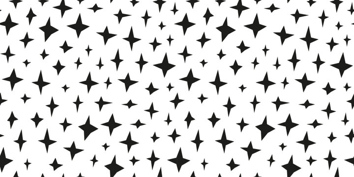 Simple black and white seamless pattern with four pointed stars.