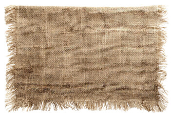 Close-up of a natural burlap or hessian rectangle with frayed edges