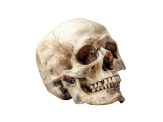 Ancient human skull bone structure detailed image, Isolated, Png Transparent Background