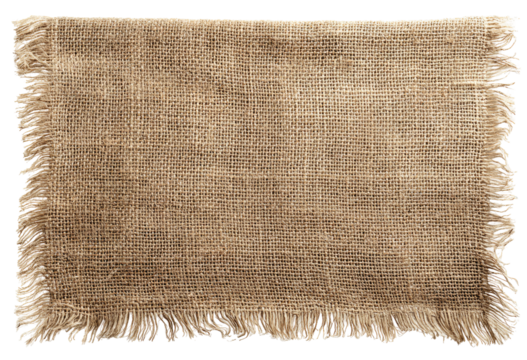 Close-up of a natural burlap or hessian rectangle with frayed edges