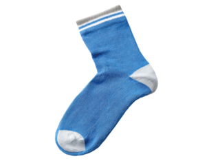 Blue sock with white and gray stripes and accents image, Isolated, Png Transparent Background