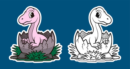 Cute Cartoon Dinosaur Hatching from Egg