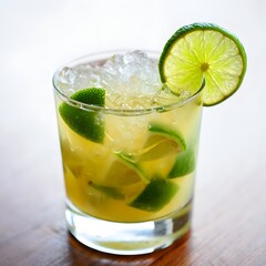 Refreshing Mojito Cocktail with Lime Garnish on Wooden Surface