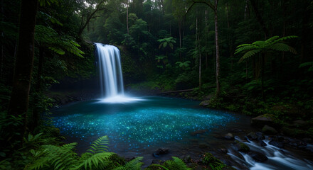 Obraz premium Tranquil waterfall in lush rainforest