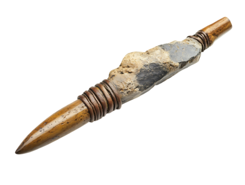 Ancient wooden spear tip isolated on transparent background - Powered by Adobe
