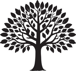 Obraz premium Elegant Silhouette of a Lush Leafy Tree Branching Out Beautifully 