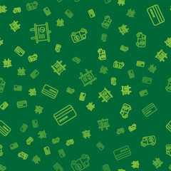 Set line Chalkboard with diagram, Credit card and Armored truck on seamless pattern. Vector