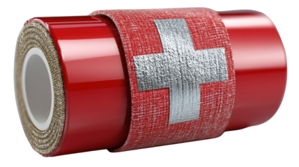 Red Medical Tape with Silver Cross Symbol for First Aid and Emergency Use, Essential Supply for Medical Kits