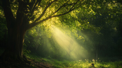 Green forest environment. Beautiful Forest
