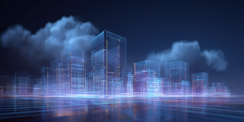 Futuristic cityscape digital rendering urban environment night scene abstract technology concept