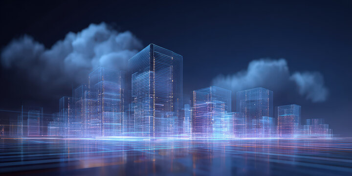 Futuristic cityscape digital rendering urban environment night scene abstract technology concept - Powered by Adobe