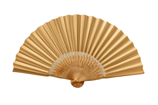 Light beige hand fan, closed, with radiating ribs