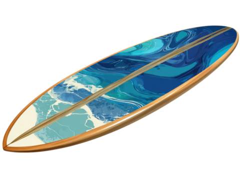 Ocean wave surfboard wooden edge water blue, Isolated, Png Transparent Background
