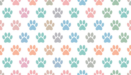 Seamless vector pattern of paw prints in soft pastel color palette