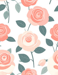 Seamless vector pattern of roses in soft pastel color palette