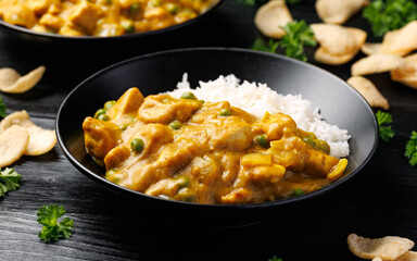 Eating Chinese Chicken Curry with rice. Chinese take away food