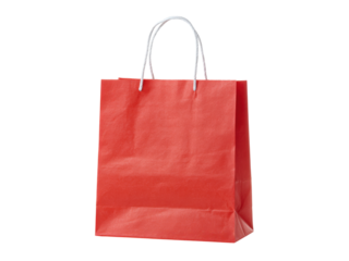 Vibrant red paper shopping bag with white handles gift, Isolated, Png Transparent Background