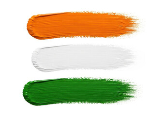 Indian flag colors saffron, white, and green as brush strokes isolated on white background