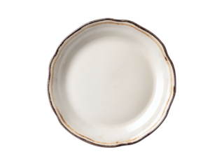 Cream ceramic plate with rustic brown rim white, Isolated, Png Transparent Background