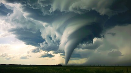 Powerful Tornado Funnel Clouds: Dramatic Columns of Rotating Air Connecting Storm Clouds to the Ground, Capturing Nature&rsquo;s Violent Force in Storm Chasing Photography, Meteorological Research, and Disa