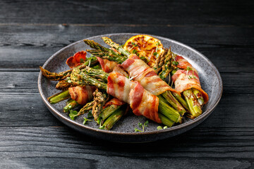 Grilled Bacon Wrapped Asparagus in a plate