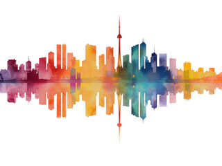 Fototapeta premium Vibrant watercolor cityscape reflection colorful, Isolated, Png Transparent Background