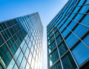 A low angle view of innovative buildings showcasing modern technology, a concept for real estate investment in corporate architecture