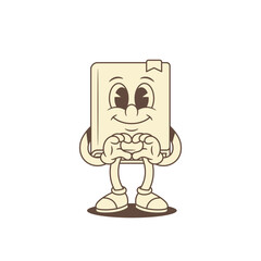 Smiling comic childish book cartoon character showing heart vector illustration. Cute adorable textbook literature library minimalist mascot love amor enamored Saint Valentine's Day gesture