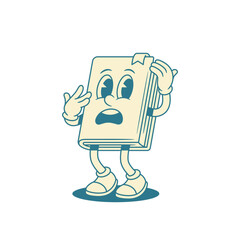 Comic scared childish book cartoon character horror vector illustration. Funny minimalist literature library textbook reading education mascot scary skittish sad emotion