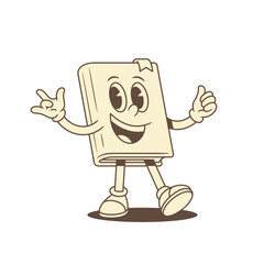 Comic childish book cartoon character with positive emotion vector illustration. Cute smiling minimalist textbook literature library reading education mascot with rock thumb up gesture