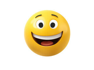 Fototapeta premium Cheerful yellow emoji face with wide open mouth and happy eyes emoticon, Isolated, Png Transparent Background