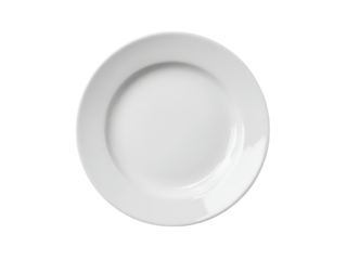 White ceramic plate with raised rim on black background dish, Isolated, Png Transparent Background
