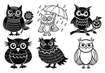 Playful Owl Silhouette Vector in Cute Cartoon Style for Kids and Decor Projects

