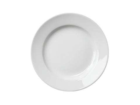 White ceramic plate with raised rim on black background dish, Isolated, Png Transparent Background