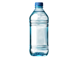 Blue liquid filled clear plastic bottle with blue cap water, Isolated, Png Transparent Background