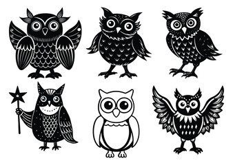 Whimsical Cartoon Owl Silhouette Vector for Children’s Projects and Nature Themes

