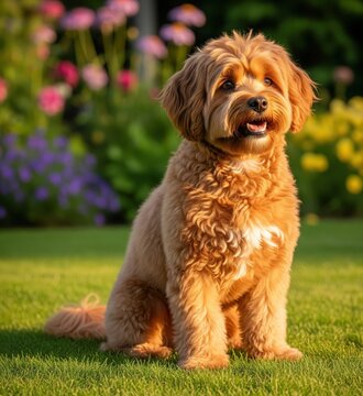 Curly-Haired Doodle Dog &ndash; Outdoor Portrait in Garden Light